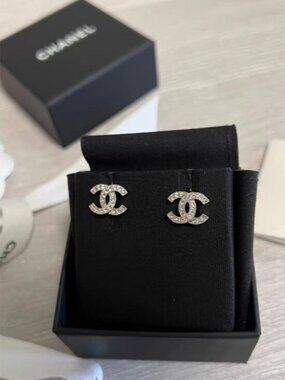 Chanel Classic CC Logo Stud Earrings
